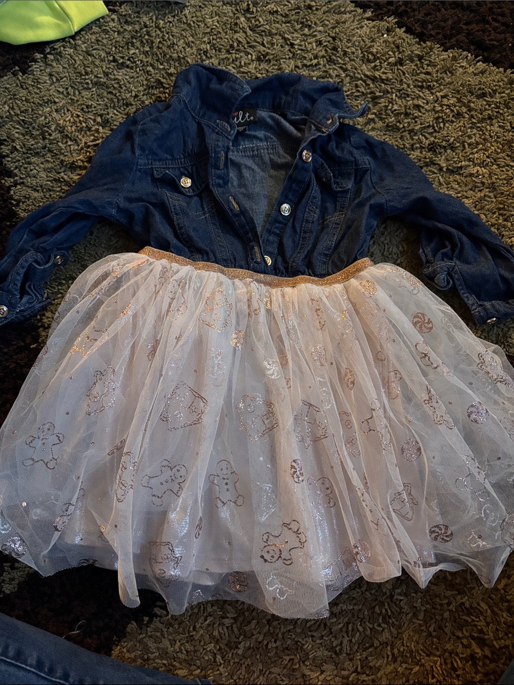 lilt Navy Denim Jacket with Ivory Tulle Skirt and Rose Gold Waistband - Kids